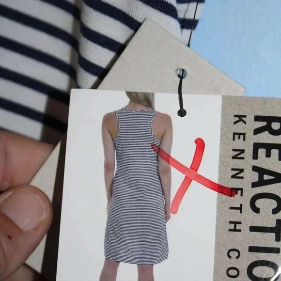 Reaction Kenneth Cole Navy and White Striped Sleeveless Rounded Neck Dress XL - Picture 6 of 14